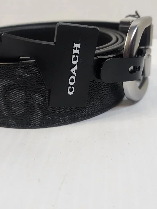 Coach Unisex Black Logo Dress Belt Adjustable Buckle Size 42 Designer New! - Picture 1 of 12